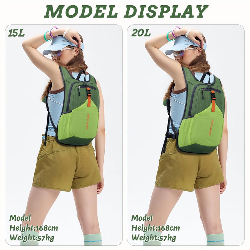 BECOJADDE 15L Small Hiking Backpack for Men Women Foldable Packable Back Pack Ultralight Hiking Daypack for Travel Camping Outdoor  Olive Green - Image 5